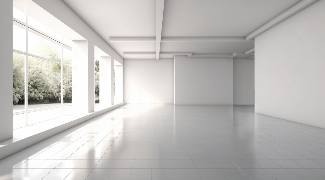 Spazio aperto con pavimento in cemento levigato